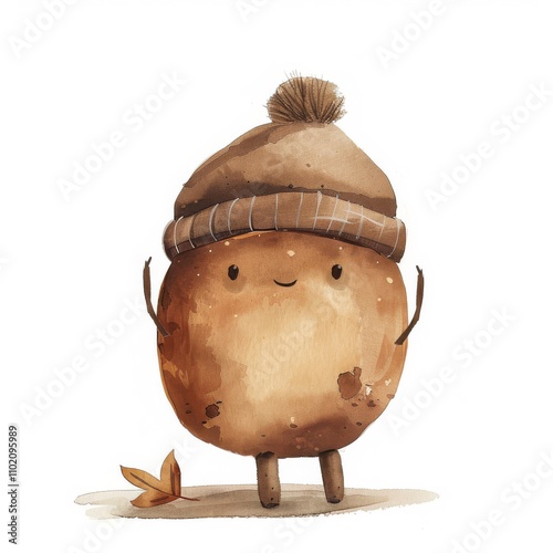 A cute cartoon potato character wearing a winter hat, embodying warmth and playfulness in a whimsical sketch. photo