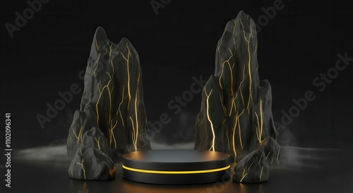 Illuminated pedestal with formation on dark background