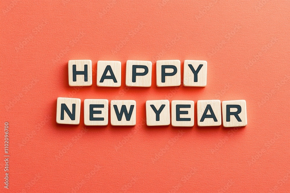 Obraz premium Celebrate joy new beginning cheerful letter tiles spelling Happy New Year vibrant background.