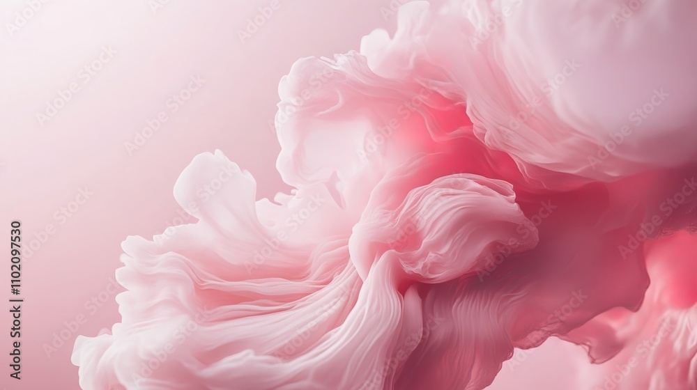 Fototapeta premium Abstract Pink Swirls: A delicate and ethereal abstract image, showcasing a mesmerizing blend of soft pinks and whites, creating a dreamy, almost otherworldly ambiance. The flowing.