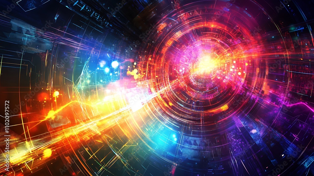 Obraz premium A vibrant, abstract representation of energy and motion in a digital space.