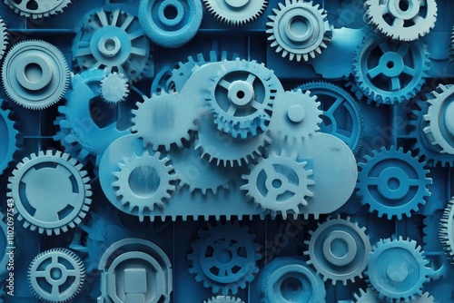 Wallpaper Mural Blue Gears Forming Cloud Shape Abstract Technology Torontodigital.ca