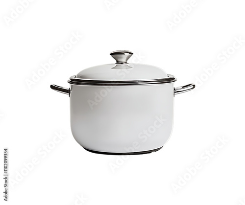 White Cooking Pot with Lid and Stainless Steel Handle for Kitchen Use