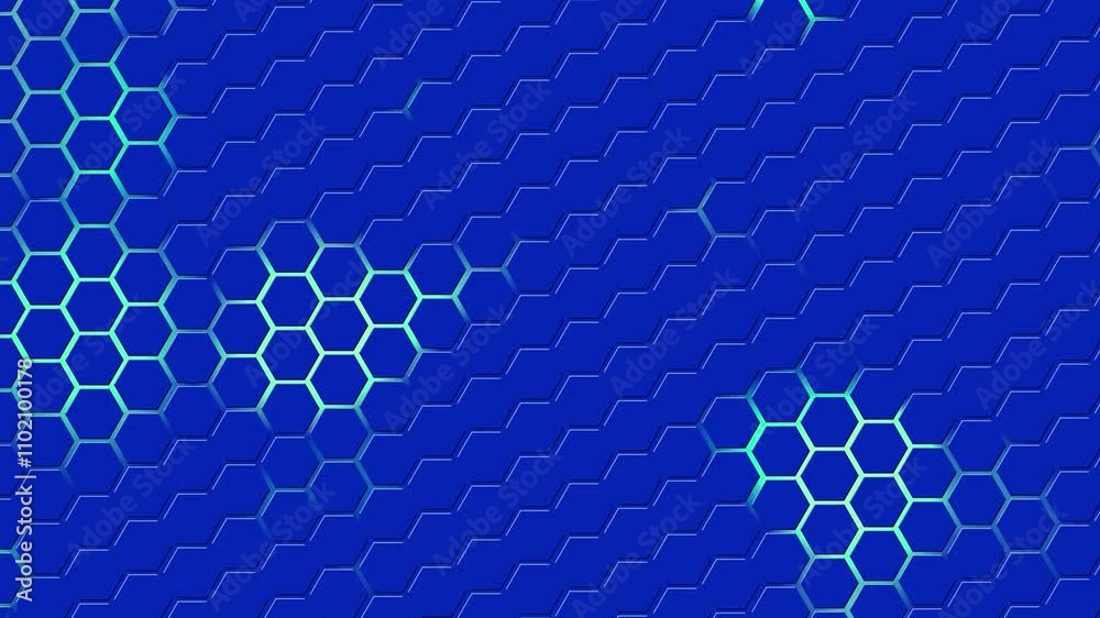 Abstract background with blue hexagon light animation texture. Seamless loop hexagon digital pattern