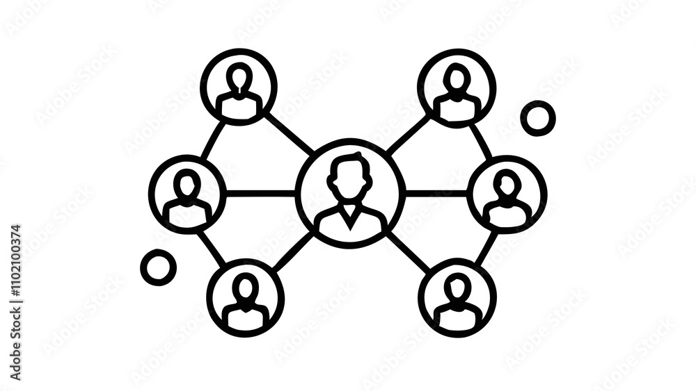 A network of connected people with social media icons around them, symbolizing communication and online networking A network of connected people with social media icons around them, symbolizing communication and online networking