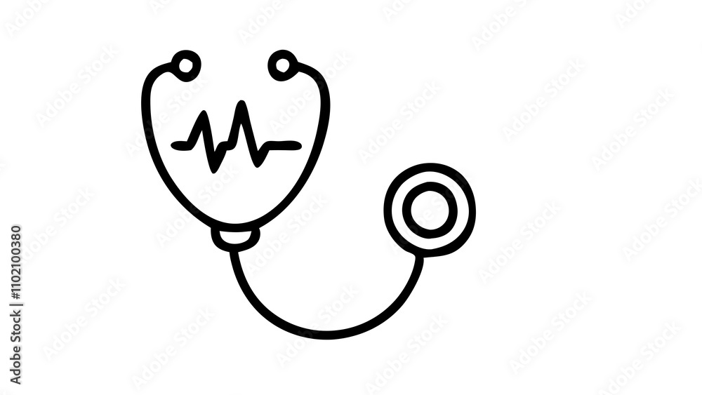 A stethoscope with a heartbeat line inside a circle, representing healthcare services and medical care A stethoscope with a heartbeat line inside a circle, representing healthcare services and medical care