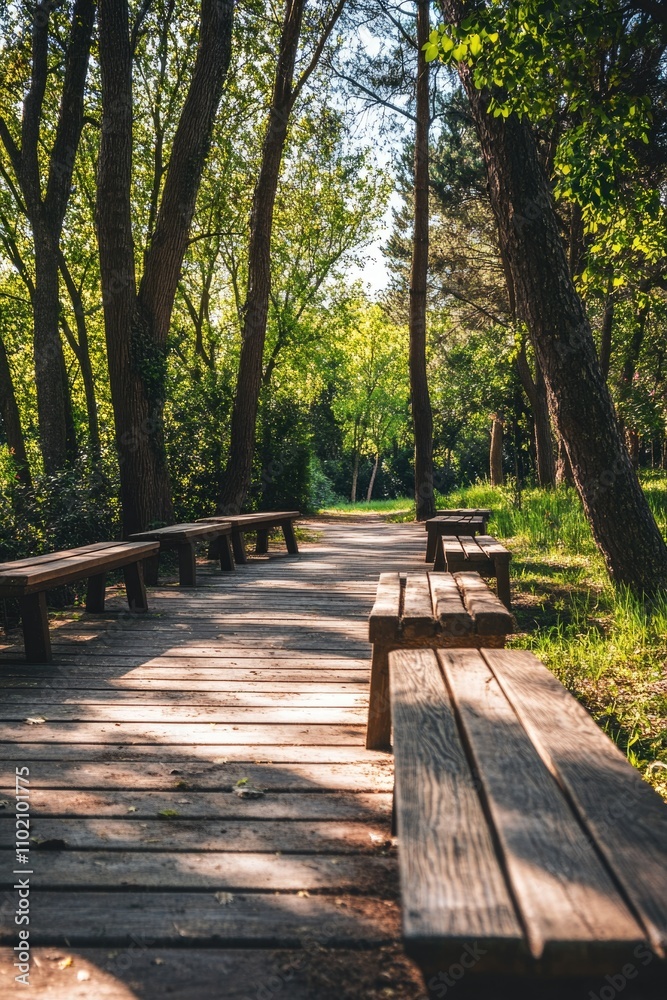 Wooden Walkway Park Benches Wooden Walkway Park Benches