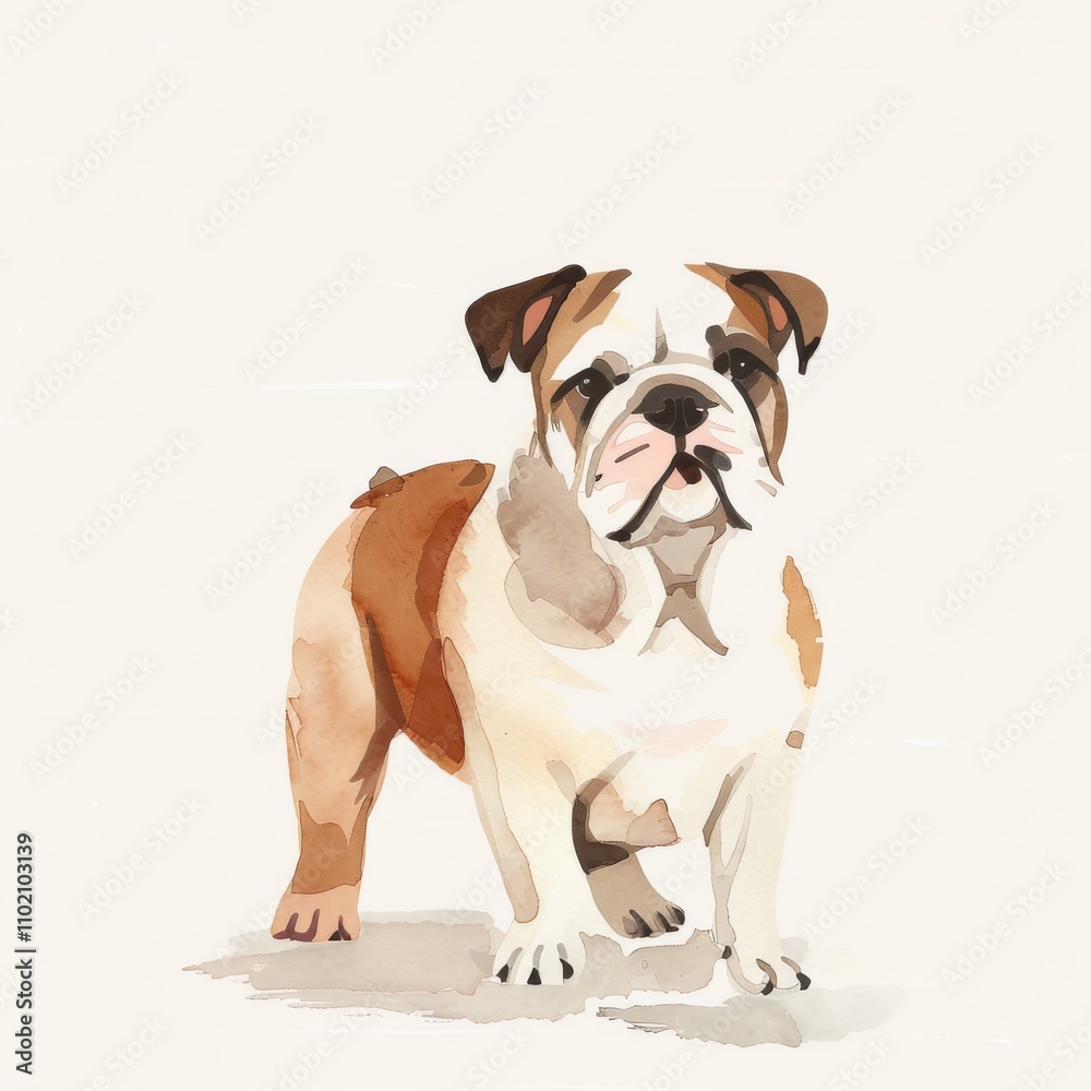 Obraz premium A charming illustration of a bulldog showcasing its distinctive features and playful personality.