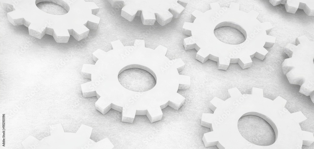 A clean layout of white gears arranged on a light surface, symbolizing mechanics, precision, and engineering. A clean layout of white gears arranged on a light surface, symbolizing mechanics, precision, and engineering.