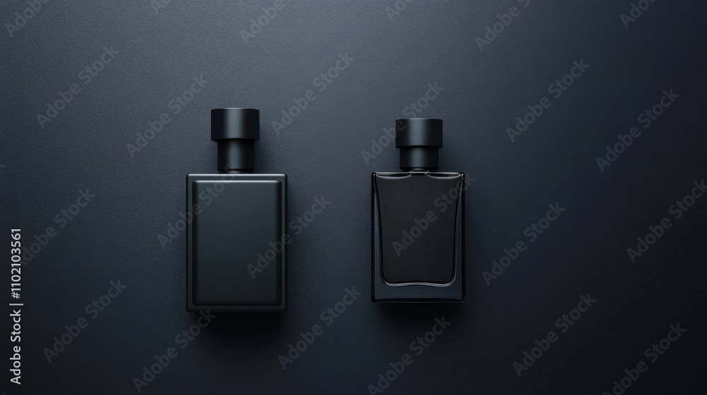 men's perfume bottle with a clean and austere design on a plain, matte black background. Mockup for design, with copy space men's perfume bottle with a clean and austere design on a plain, matte black background. Mockup for design, with copy space