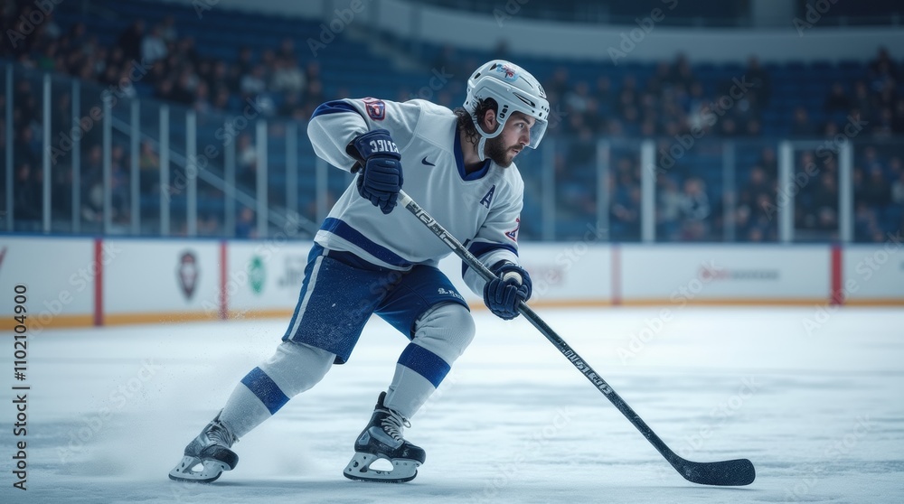 Obraz premium ice hockey player with stick in action. generative ai