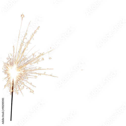 A sparkler is lit up in the air, creating a bright and colorful display. Isolated on transparent background.