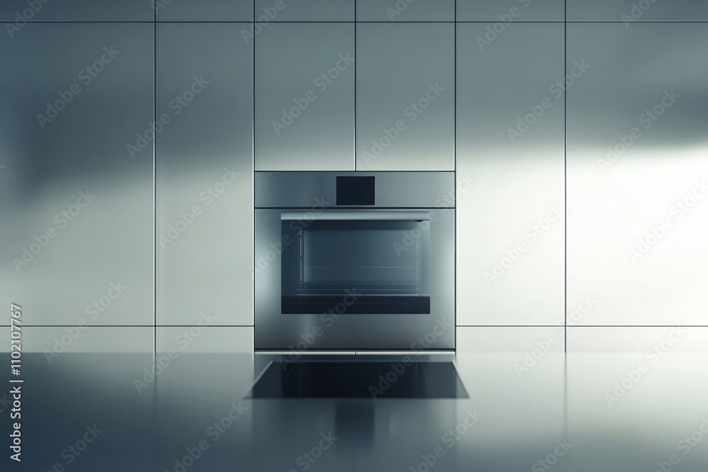 Sleek Stainless Steel Oven in a Modern Minimalist Kitchen with Soft Lighting Sleek Stainless Steel Oven in a Modern Minimalist Kitchen with Soft Lighting