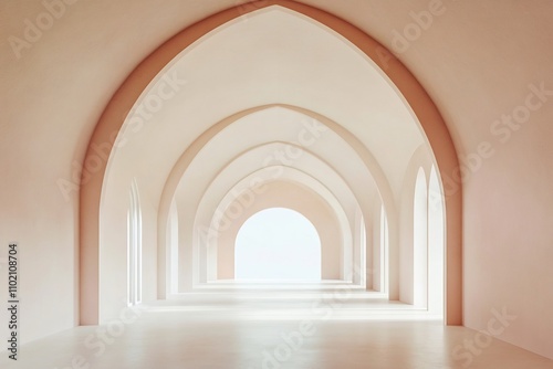 Elegant Arched Hallway with Geometric Patterns and Warm Neutral Tones