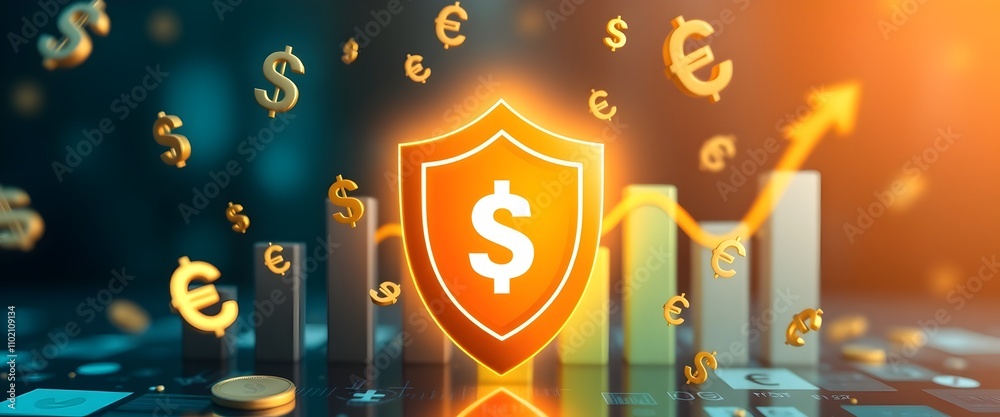 Fototapeta premium Financial Security and Growth: Protecting Investments with a Strong Shield, Symbolizing Stability and Profit.