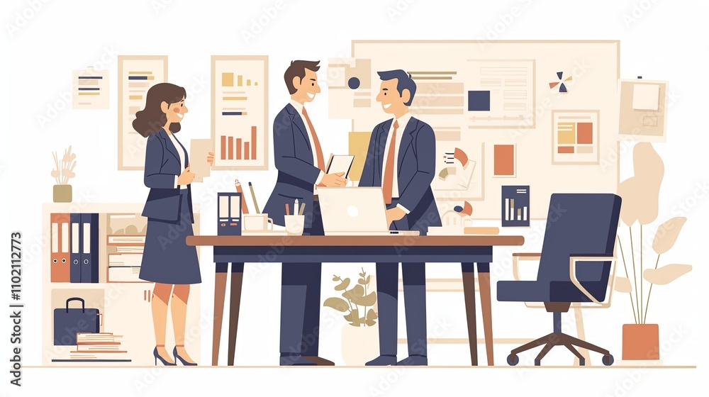 Professional businesspeople collaborating in modern office setting