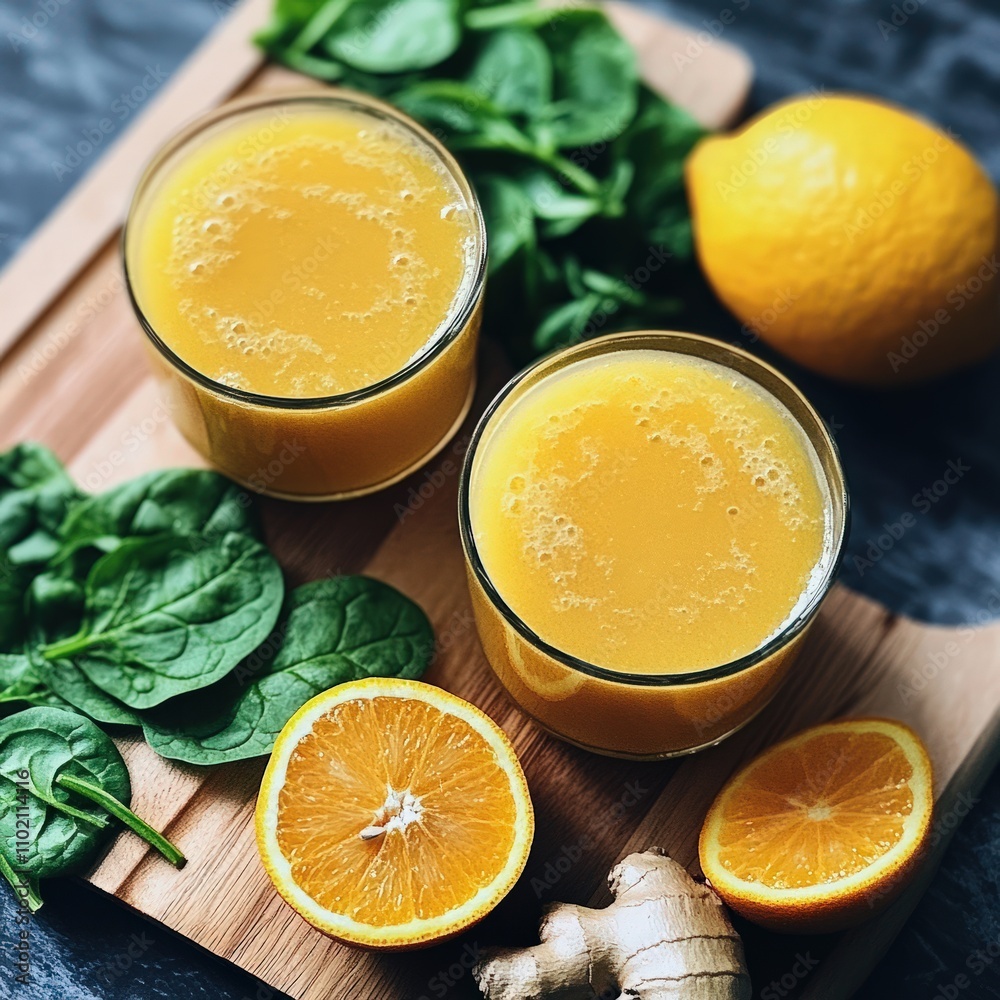 Blend lemon juice with orange, spinach, ginger, and a bit of honey for a refreshing smoothie rich in vitamin C Blend lemon juice with orange, spinach, ginger, and a bit of honey for a refreshing smoothie rich in vitamin C