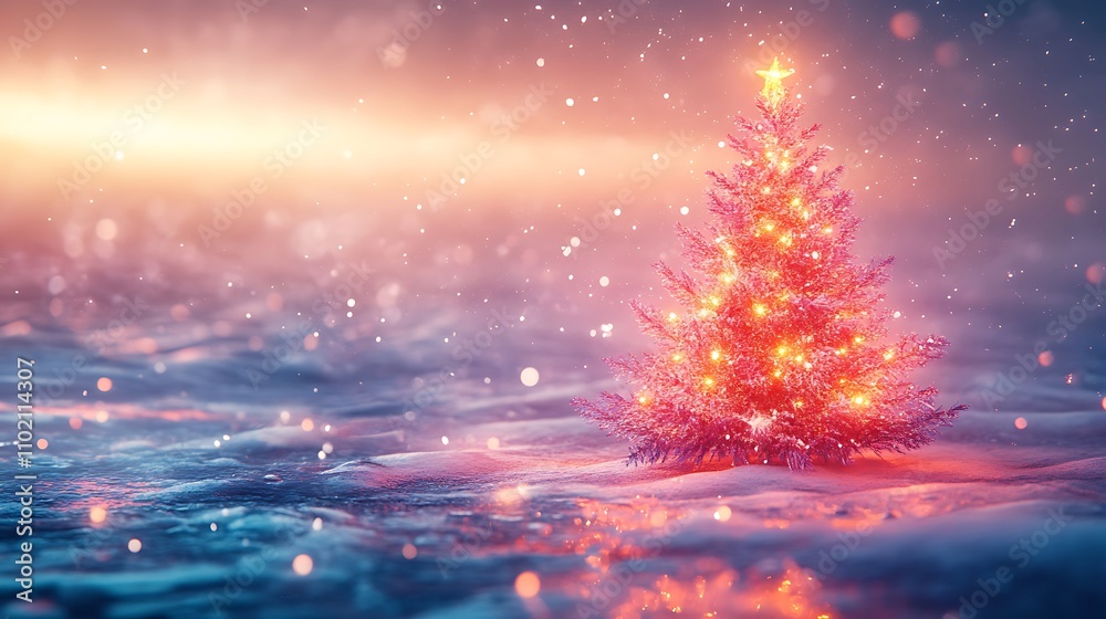 Festive glowing Christmas tree featuring holographic textures and a clean winter look Festive glowing Christmas tree featuring holographic textures and a clean winter look