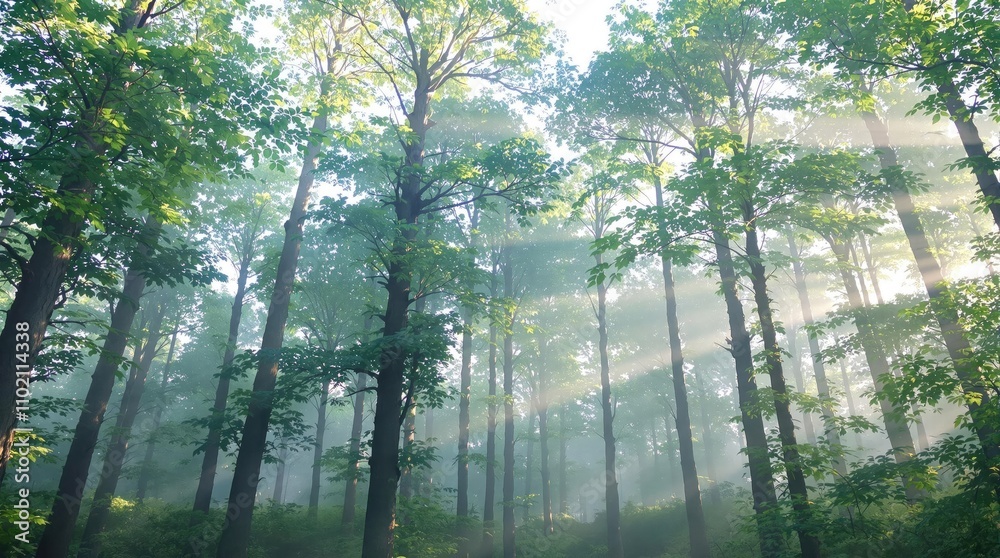 A serene forest with a soft blue mist hovering above the trees, blue gradient, soothing colors, natural beauty, misty woods, gentle hues A serene forest with a soft blue mist hovering above the trees, blue gradient, soothing colors, natural beauty, misty woods, gentle hues