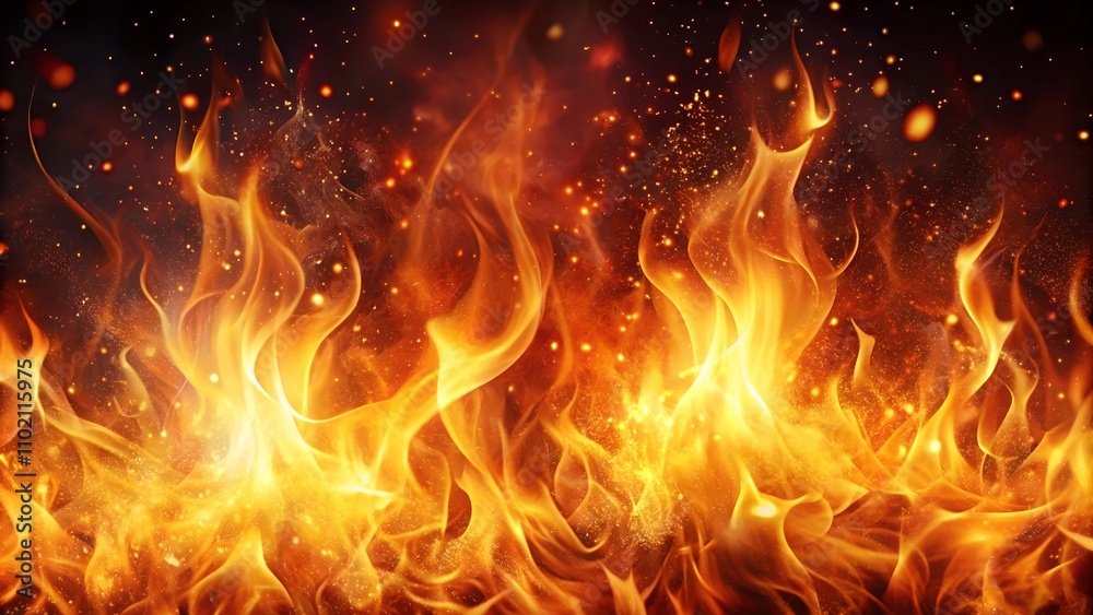 Fototapeta premium Fire flames on a black background. Fire burn flame isolated, abstract texture. Flaming effect with burning fire. 
