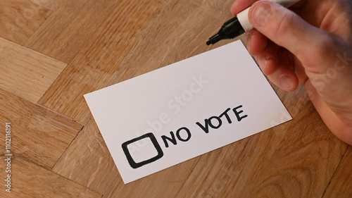 Blank voting card shows no vote. Public opinion opposes an idea or notion. Standing against the subject in review at a ballot