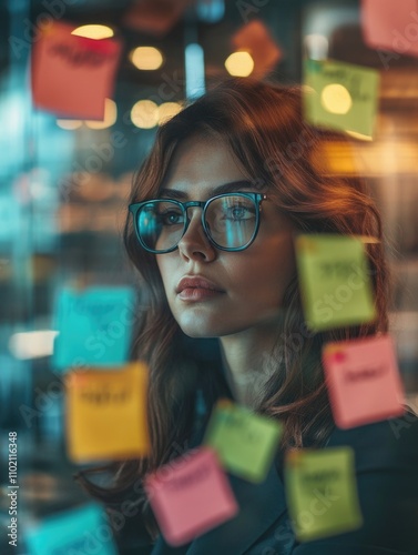 Woman studying with Post-It Notes