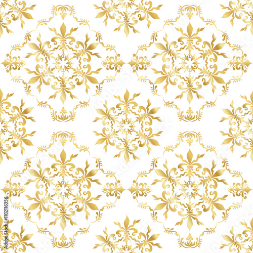 Classic Damask Golden Seamless Pattern, Vector Illustration for Elegant Textile Design, Old victorian style gold pattern for wallpapers, textile, packaging, background, luxury ornament products