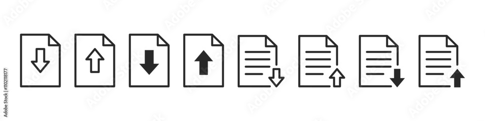 Download file icon. Download and upload document. Vector black illustration Download file icon. Download and upload document. Vector black illustration