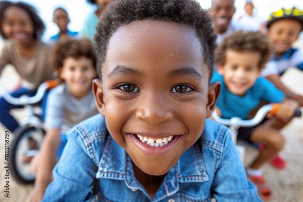 A group of children are smiling and posing for a picture A group of children are smiling and posing for a picture