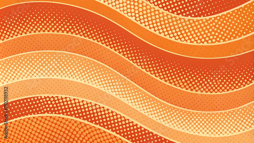 Abstract halftone background of small dots and wavy lines in orange colors
