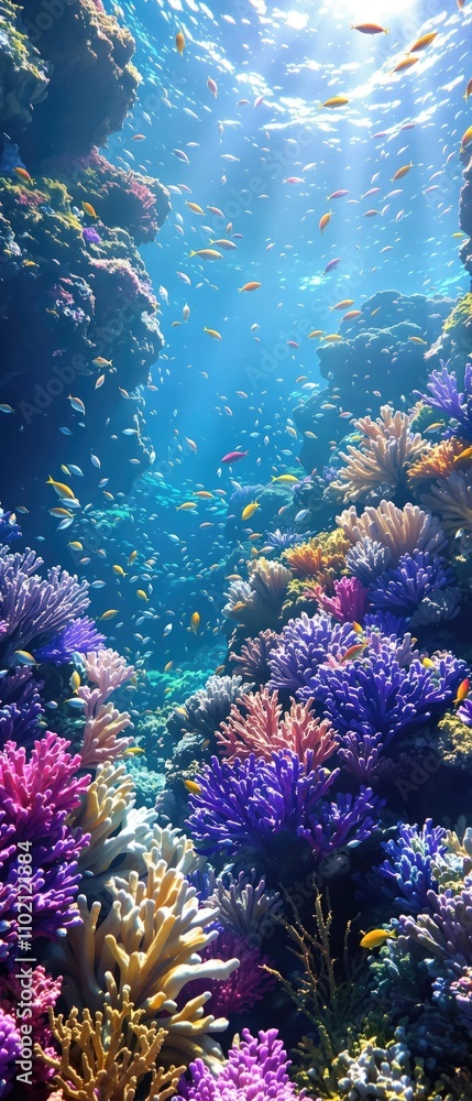 Fototapeta premium A majestic coral reef teeming with marine life and colorful fish in the tropical sea , coral, reef, landscape, fish, sea