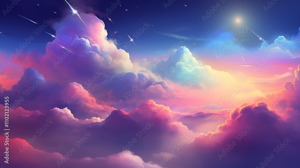 Fototapeta premium A close-up of a nebula with colorful clouds soft natural light space on the right,generative ai illustration
