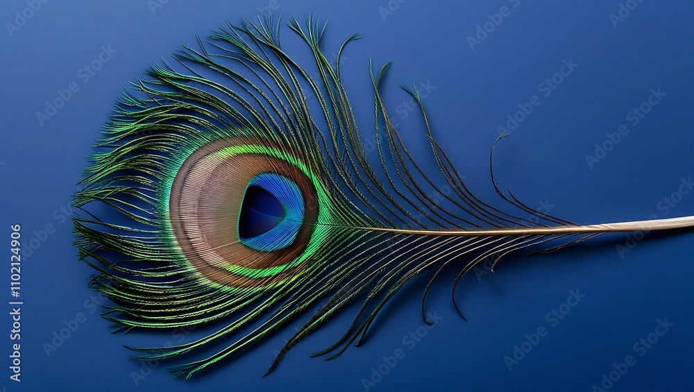 Obraz premium Beautiful Peacock Feather on a Abstract Blue Background