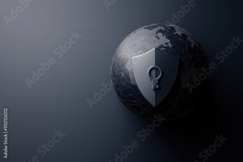 cybersecurity campaign, create a banner for data privacy day featuring shield and key symbols circling a globe on a tech background, promoting online security awareness photo