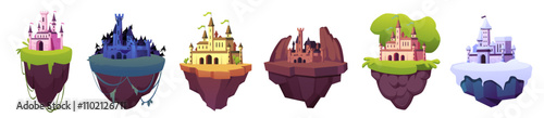 Floating castles on islands vector set