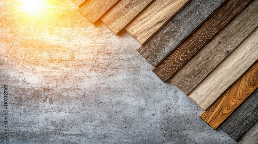 Hardwood and laminate plank samples in an overlapping arrangement diverse wood textures perfect for showcasing flooring design and home interiors Hardwood and laminate plank samples in an overlapping arrangement diverse wood textures perfect for showcasing flooring design and home interiors
