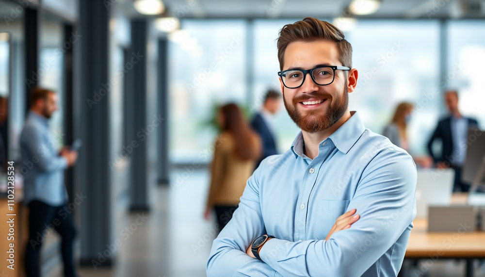 Obraz premium Confident Businessman in a Modern IT Company Office Environment.