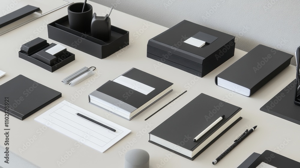 Minimalist Office Supplies Arrangement on Neutral Background