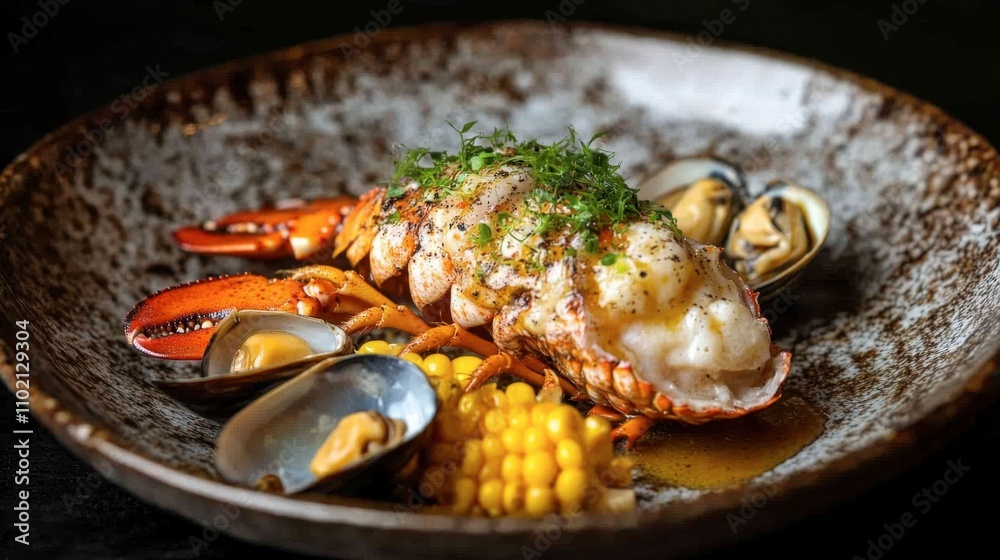 Gourmet Seafood Platter with Lobster and Shellfish Presentation Gourmet Seafood Platter with Lobster and Shellfish Presentation
