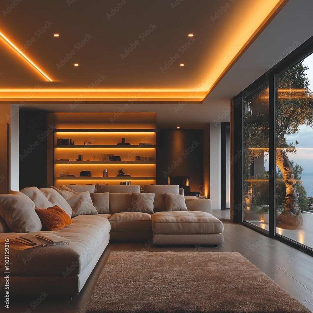 Modern Living Room Interior Design With Warm Lighting Modern Living Room Interior Design With Warm Lighting