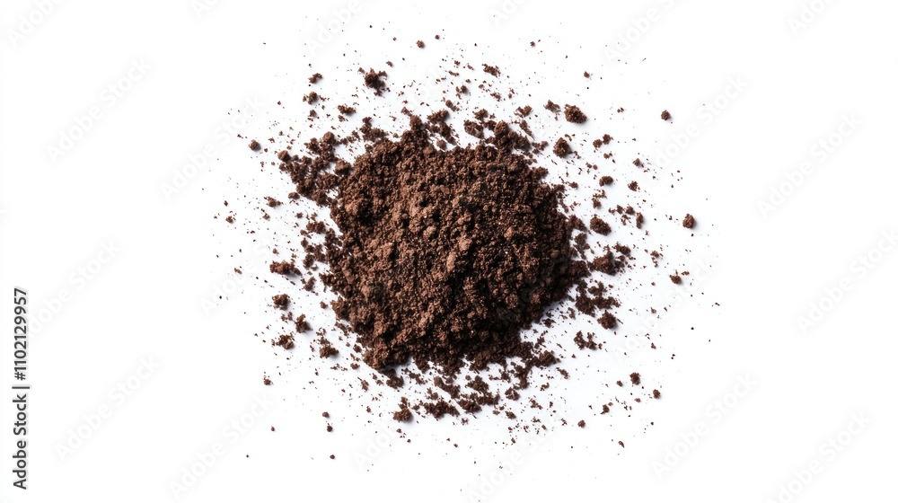 Small pile of potting soil isolated, with visible organic particles and nutrients Small pile of potting soil isolated, with visible organic particles and nutrients