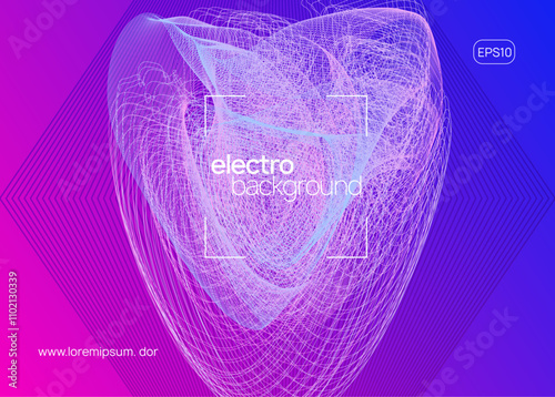 Techno Set. Dj Poster. Discotheque Electro Element. Soundwave Disco Invitation. Pink Party Banner. Festival Invite. Violet Music Magazine. Blue Techno Set
