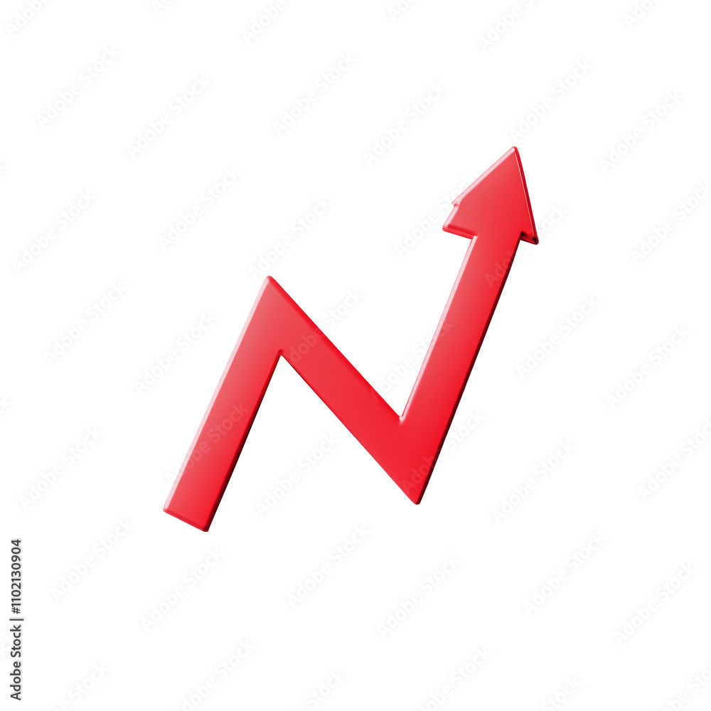 Red upward arrow graph showing rising trend, cut out on white and Transparent Background Red upward arrow graph showing rising trend, cut out on white and Transparent Background