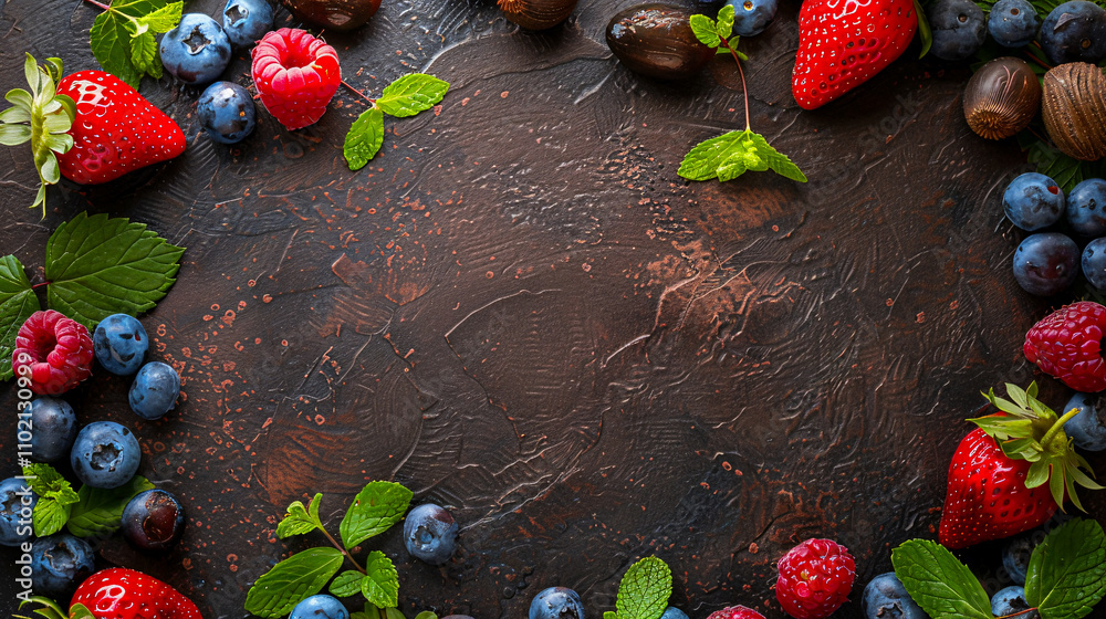 Berries and fruits on a rustic blank template. Berries and fruits on a rustic blank template.