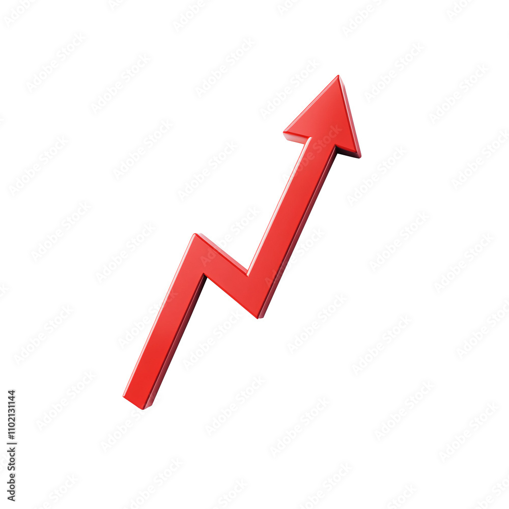 Red upward arrow graph showing rising trend, cut out on white and Transparent Background Red upward arrow graph showing rising trend, cut out on white and Transparent Background