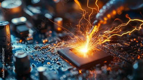 Sparks Fly During Computer Chip Repair photo