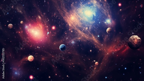 A galaxy full of stars and planets soft natural light space on the right,generative ai illustration