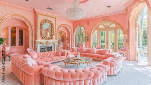 Luxurious Pink Living Room with Elegant Décor and Cozy Ambiance