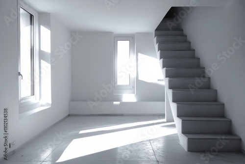 Contemporary minimalist staircase in bright interiors