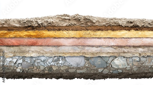 Cross-section of a soil profile with clear layers, from topsoil to subsoil